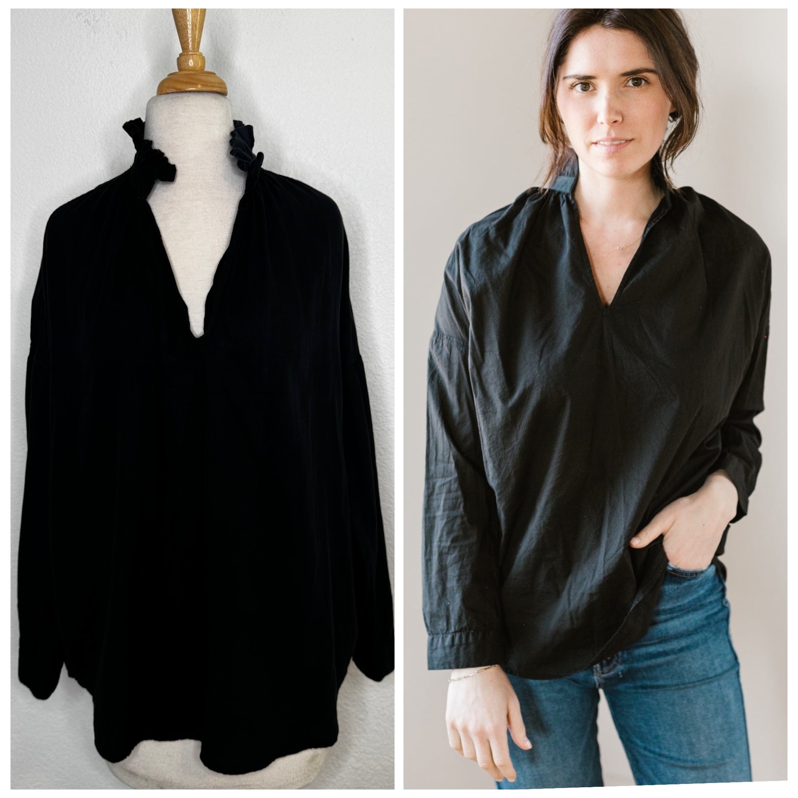 Shirt Thing Womens Penelope Cabo Top Size M Black Long Sleeve Cotton Preppy